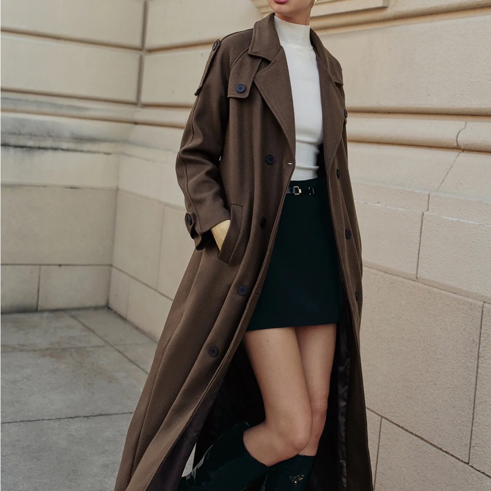 Commense Leisure Belted Brown Long Trench Coat